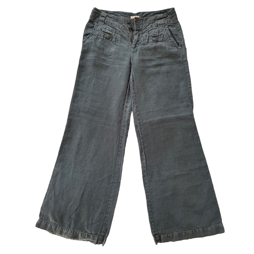 Blue 100% Linen Wide-Leg Pants